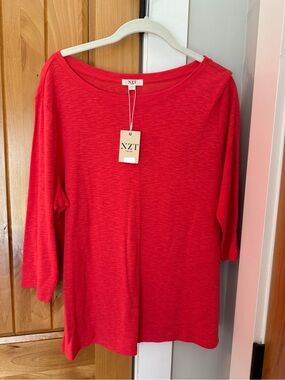 NWT NZT Nic Zoe 3/4 Sleeve Cotton Modal Tee Shirt Coral